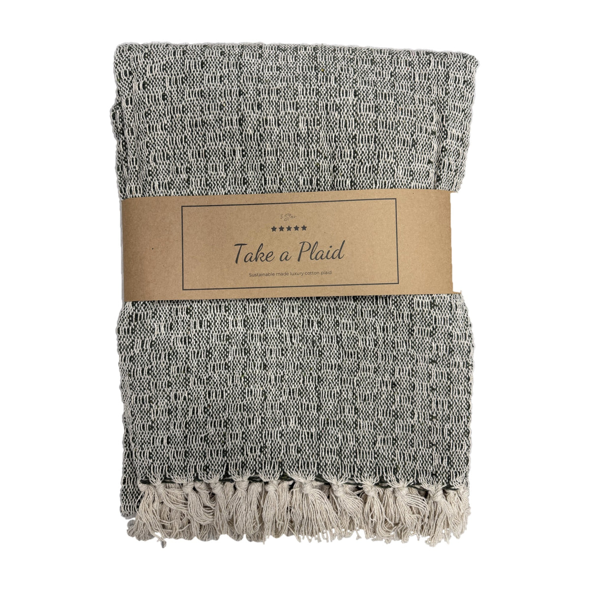 Take A Plaid TAP 2 Armygreen – effen armygreen plaid van gerecycled katoen, opgevouwen met banderol